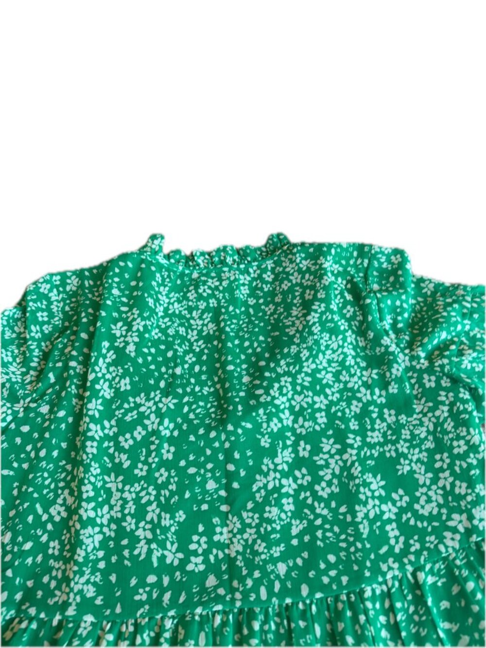 DKNY Green Floral Tiered Dress Ruffle V Neck Flutter Sleeve Size 14 Women's NWT - Picture 14 of 15